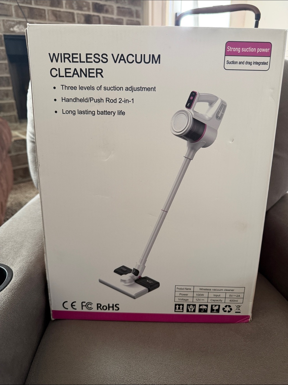 Wireless Stick Vacuum Cleaner in White with Pink Accents